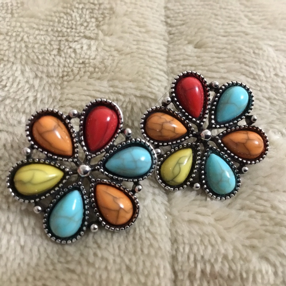 Boho Colorful Flower Stud Earrings